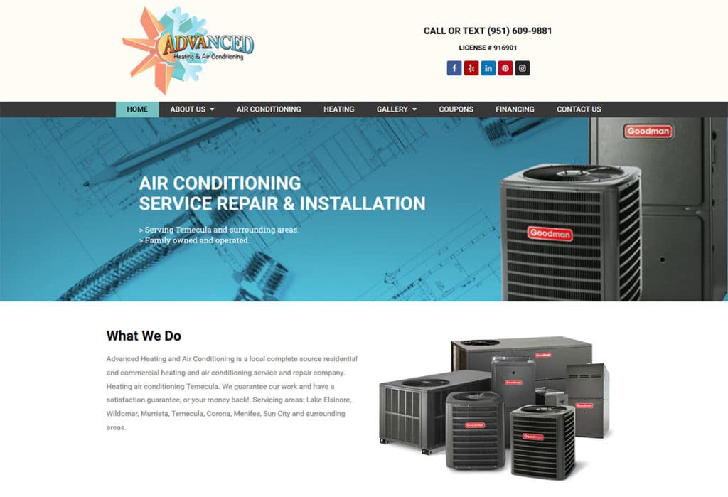 California web design and website development for a HVAC Heating and Air Conditioning company