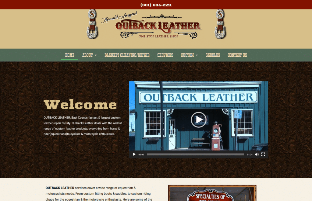 Outback Leather website developed by CP Communications